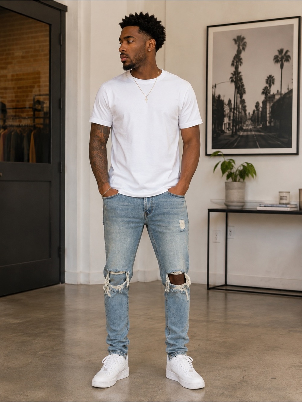 Forever 21 Men's Light Blue Distressed Ankle Zip Skinny Jeans